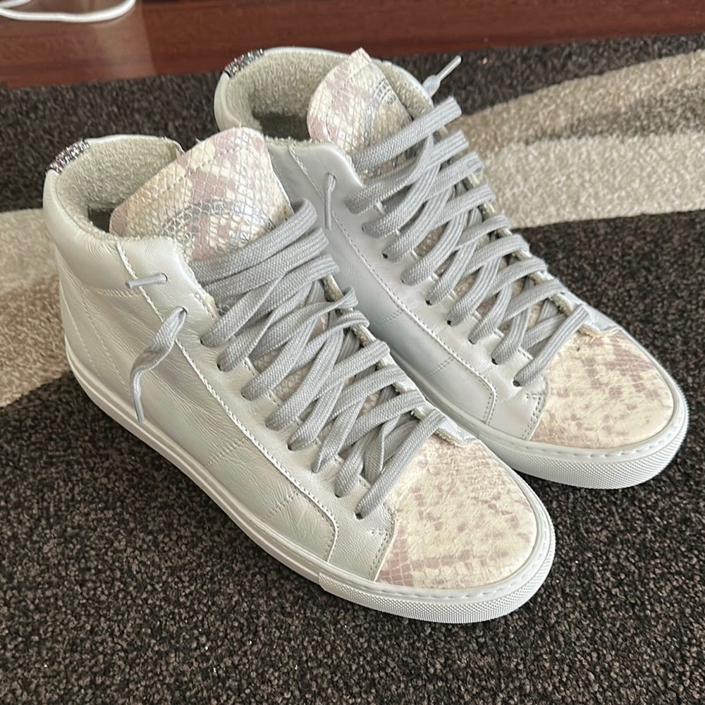 P448 Gray and White High-Top Sneakers
